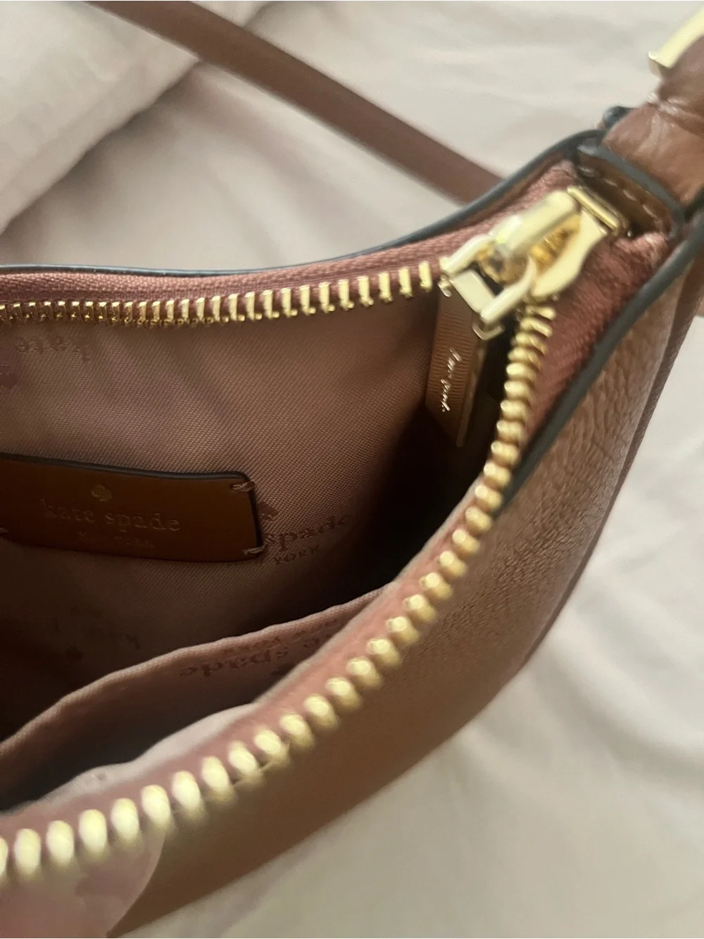 kate spade Cognac Brown Pebble Leather Shoulder Bag with Gold Hardware